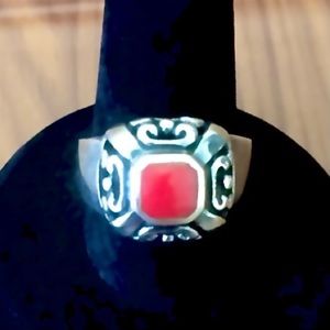 STERLING SILVER Ring with coral stone